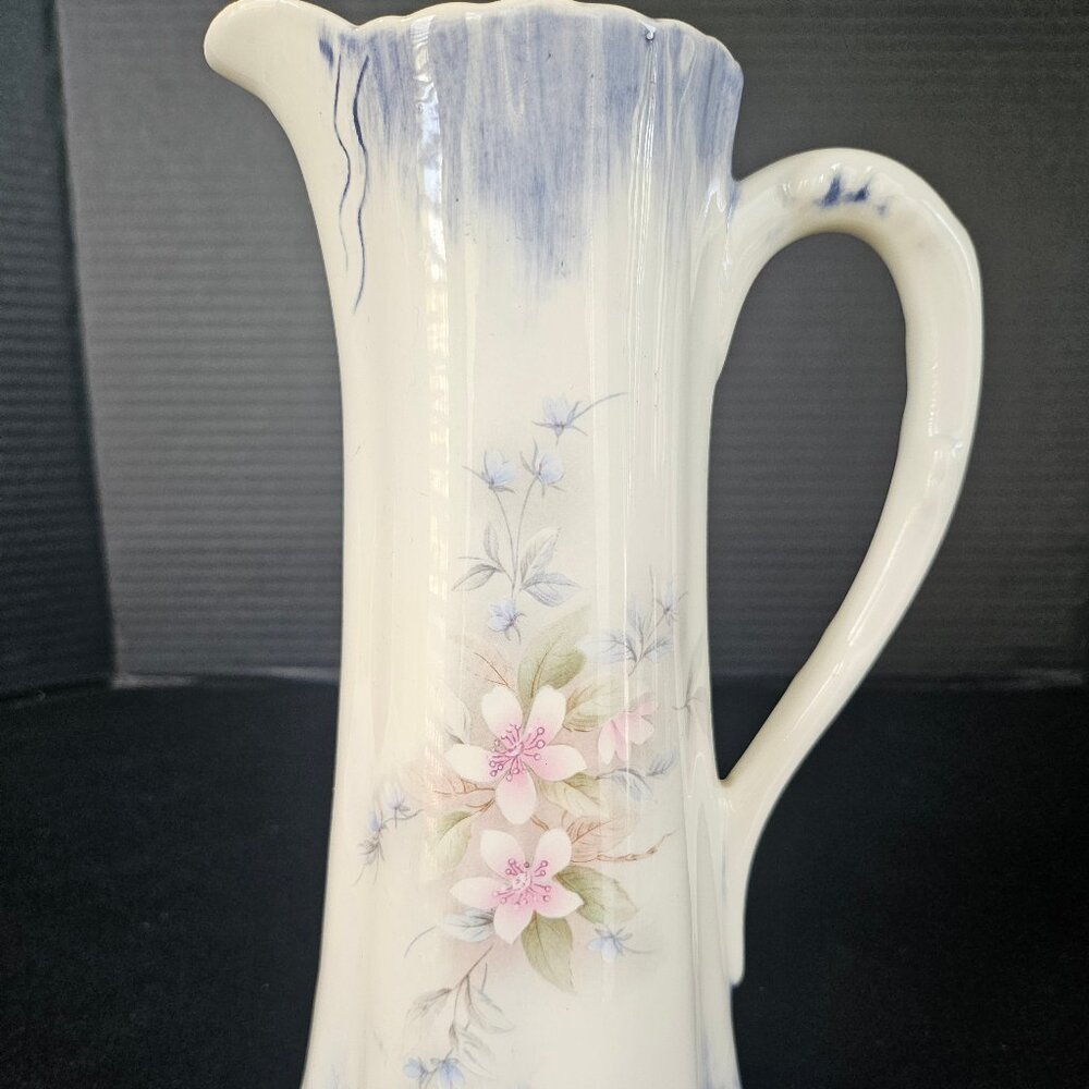 Vintage Cramer Mold Handmade Art Pottery Pitcher Vase Transferware 9.5" Tall